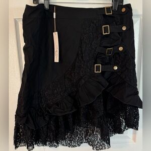 Women’s Bel Poque Black Ruffle &Lace Midi Skirt w/Buckles &Snaps-Asymmetrical XL